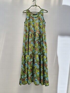 Gudrun Sjoden Dress S Small Green Floral Tiered Maxi Boho Cottagecore Lagenlook